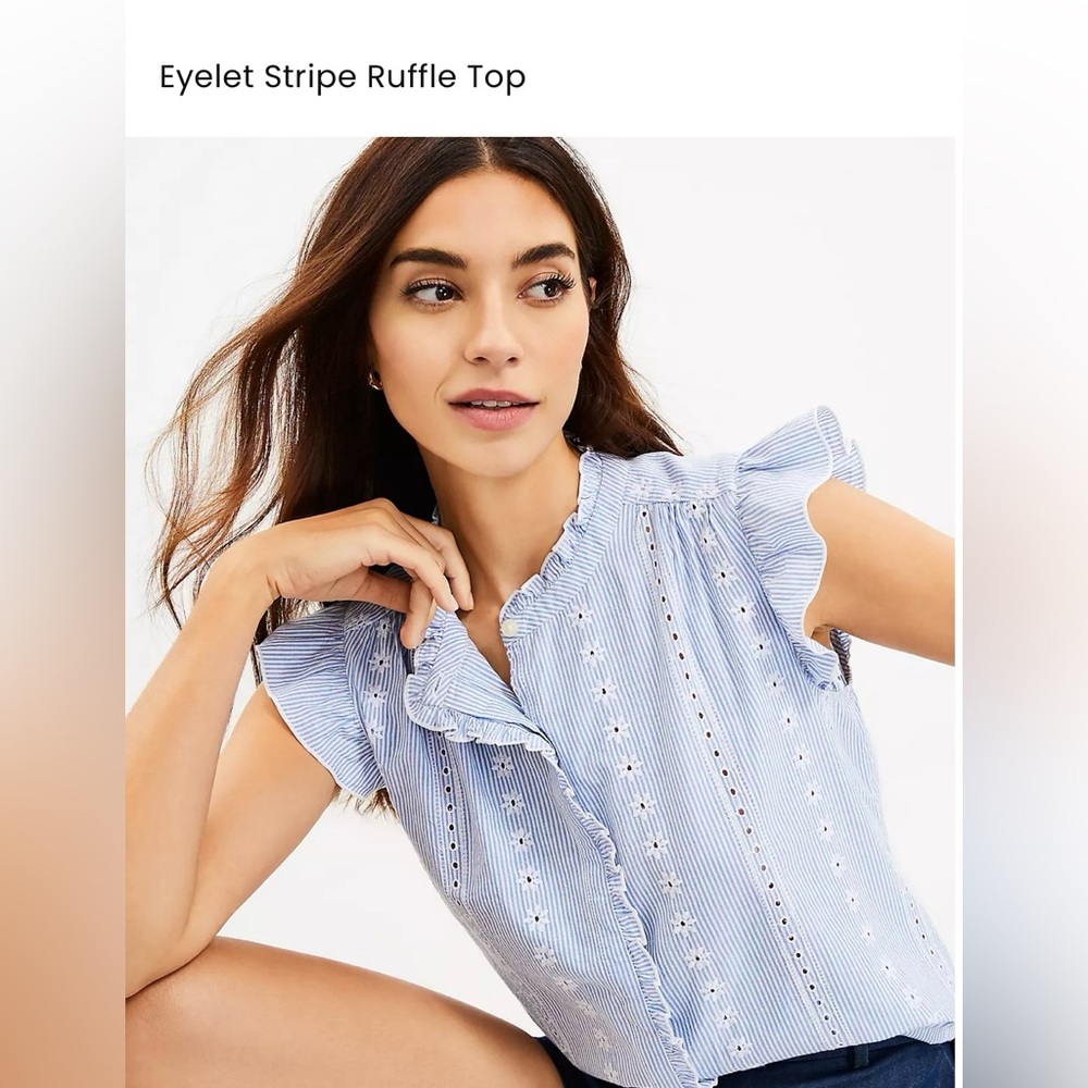 LOFT Eyelet Stripe Ruffle Top NWT